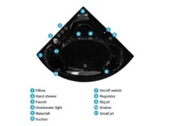 Whirlpool Corner Bath With LED Black TOCOA Various Sizes -Cheap Furniture Store english src sa picid 781373 type whitesh image