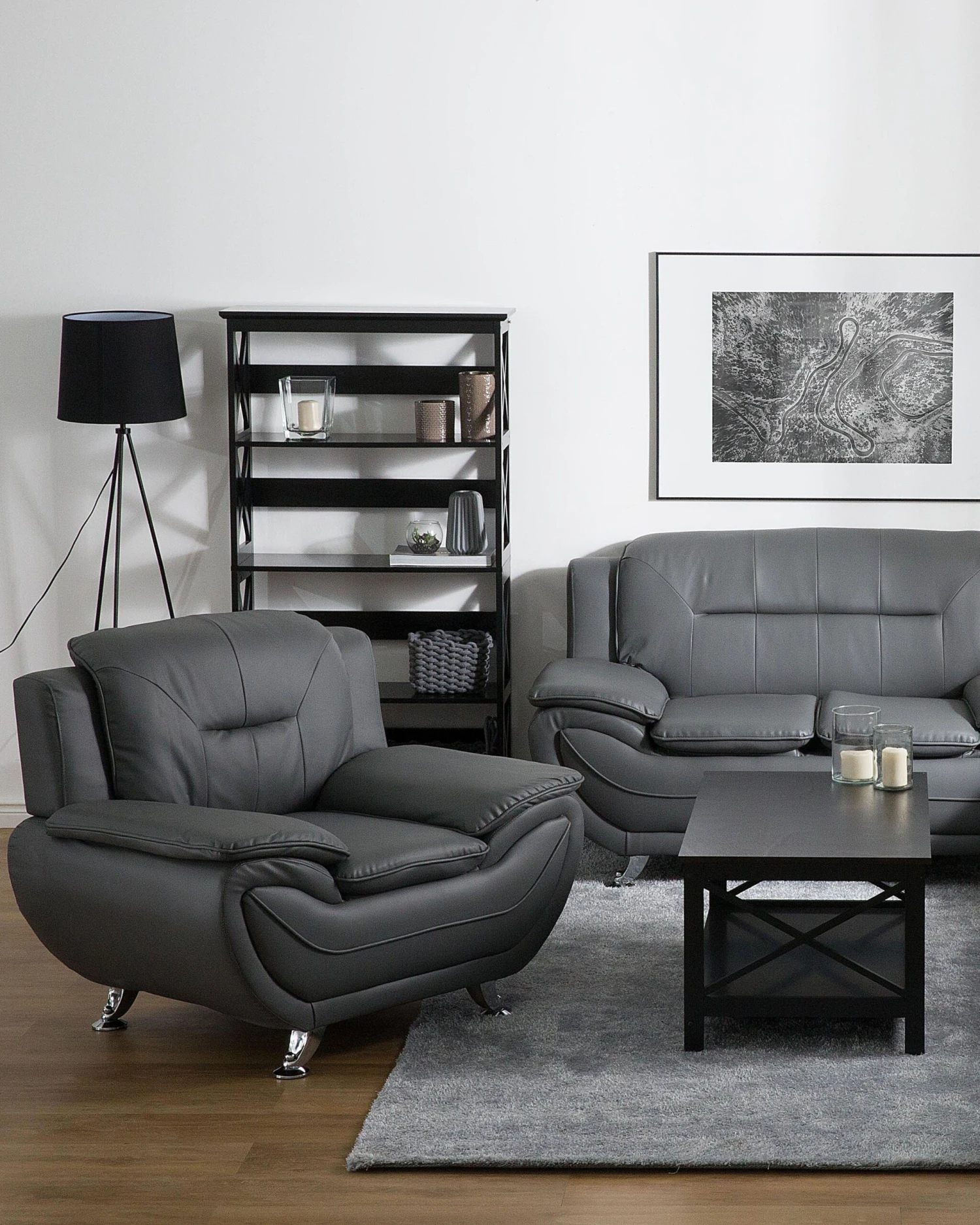 Faux Leather Armchair Grey LEIRA - Image 2