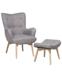Wingback Chair With Footstool Light Grey VEJLE