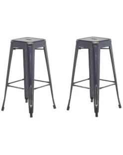 Set Of 2 Metal Stools 76 Cm Black With Gold CABRILLO