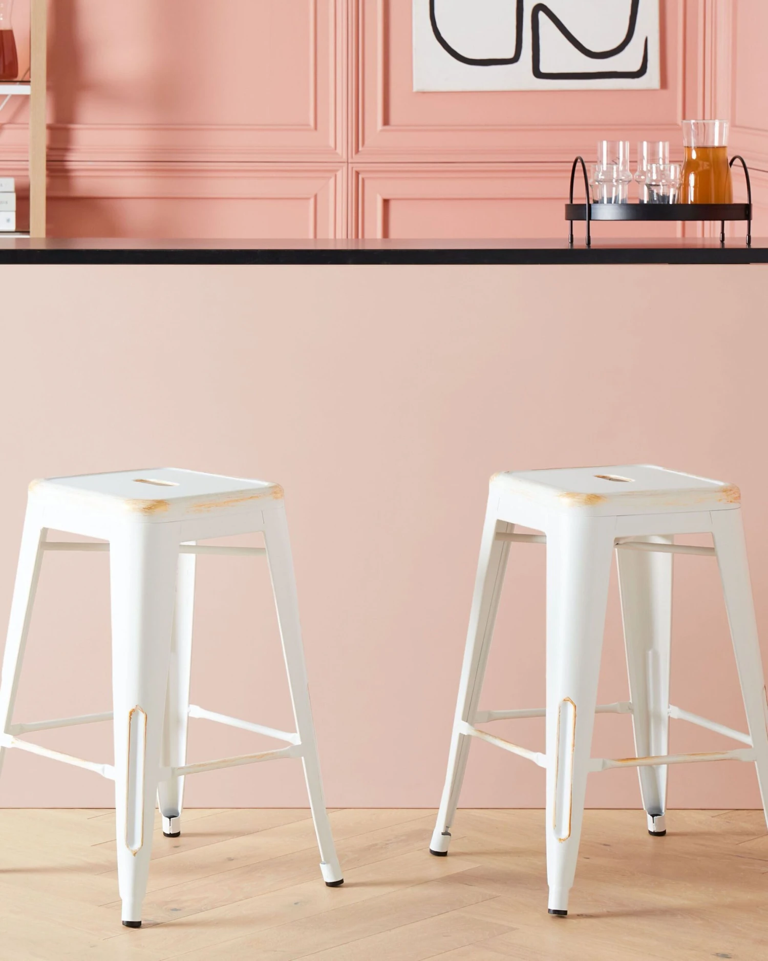 Set Of 2 Metal Stools 60 Cm White With Gold CABRILLO - Image 2