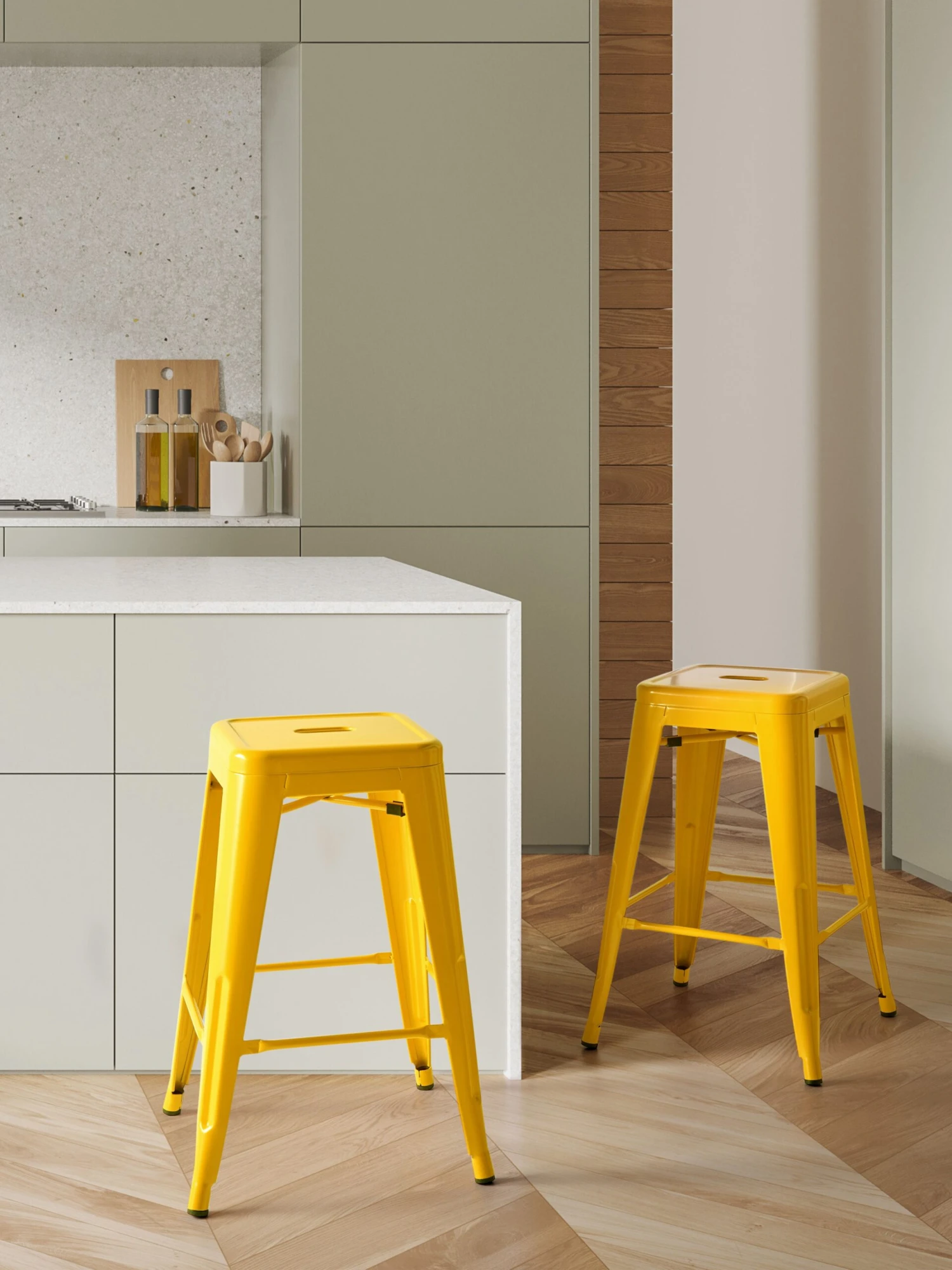 Set Of 2 Metal Stools 60 Cm Yellow CABRILLO - Image 2