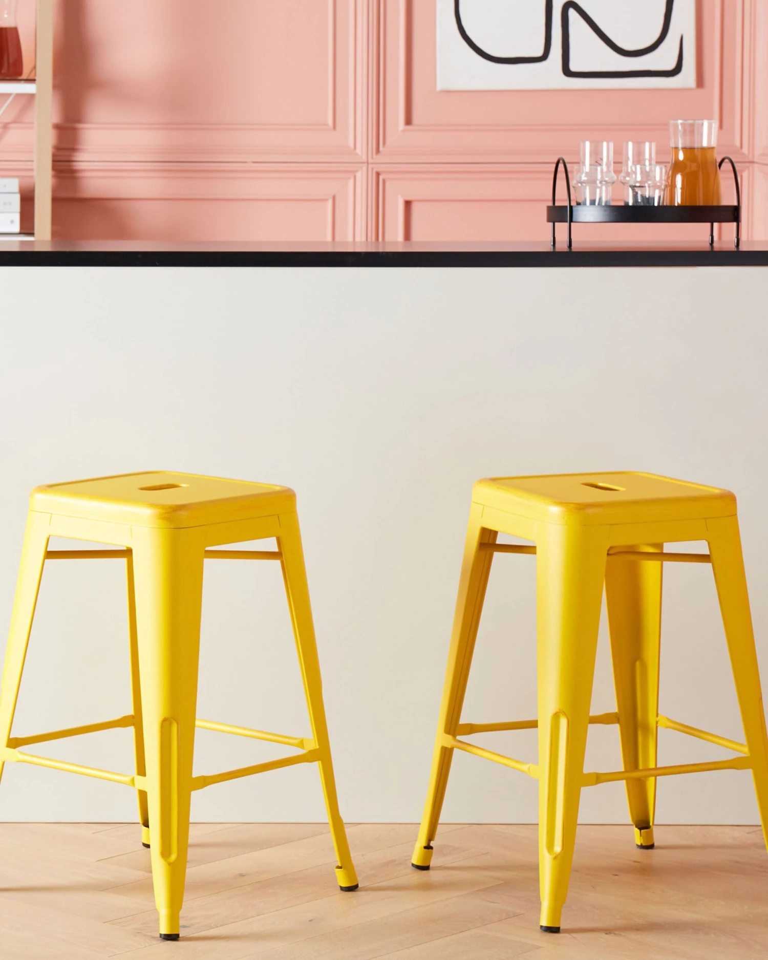 Set Of 2 Metal Stools 60 Cm Yellow With Gold CABRILLO - Image 2