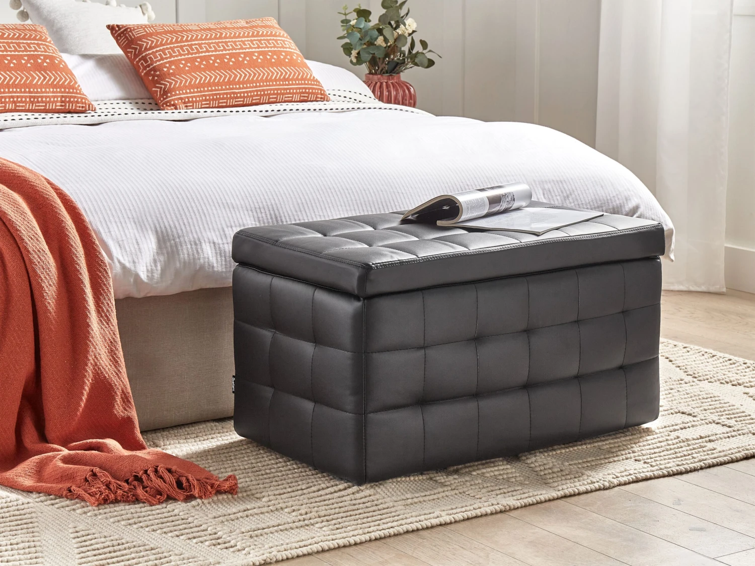Faux Leather Storage Ottoman Black MICHIGAN - Image 2