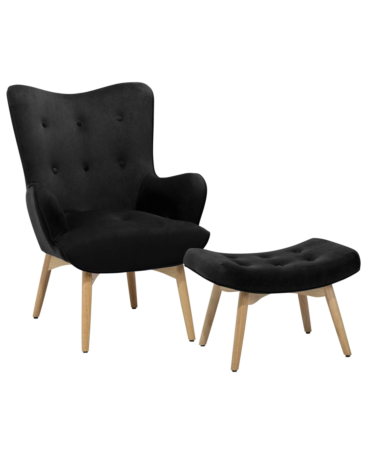 Velvet Wingback Chair With Footstool Black VEJLE