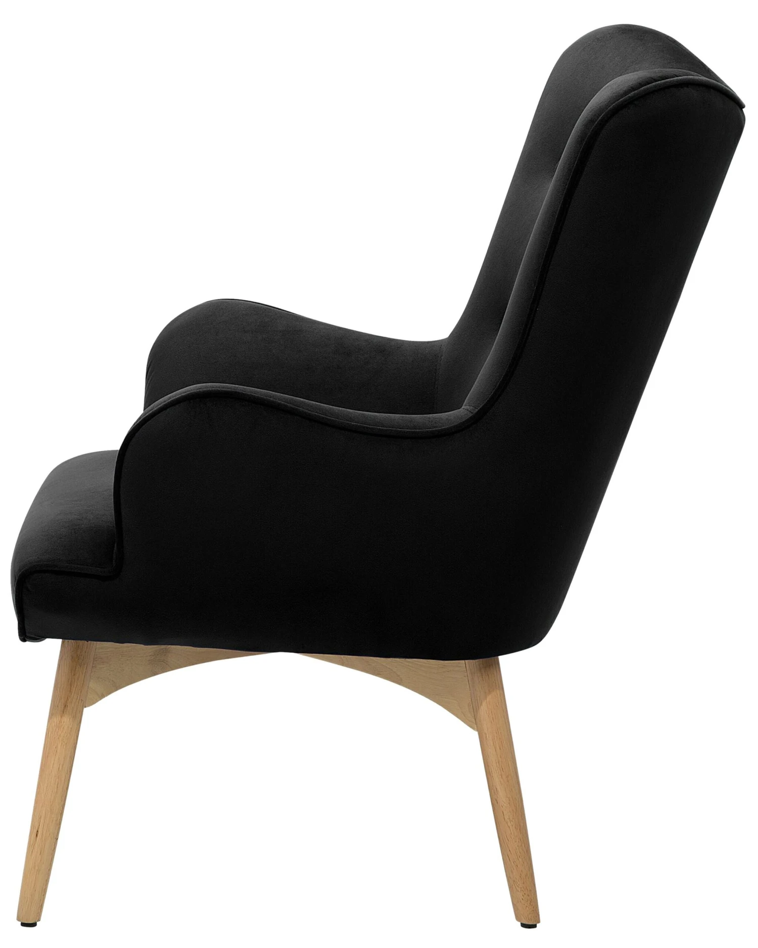 Velvet Wingback Chair With Footstool Black VEJLE - Image 5