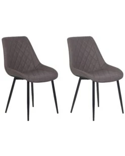 Set Of 2 Faux Leather Dining Chairs Brown MARIBEL