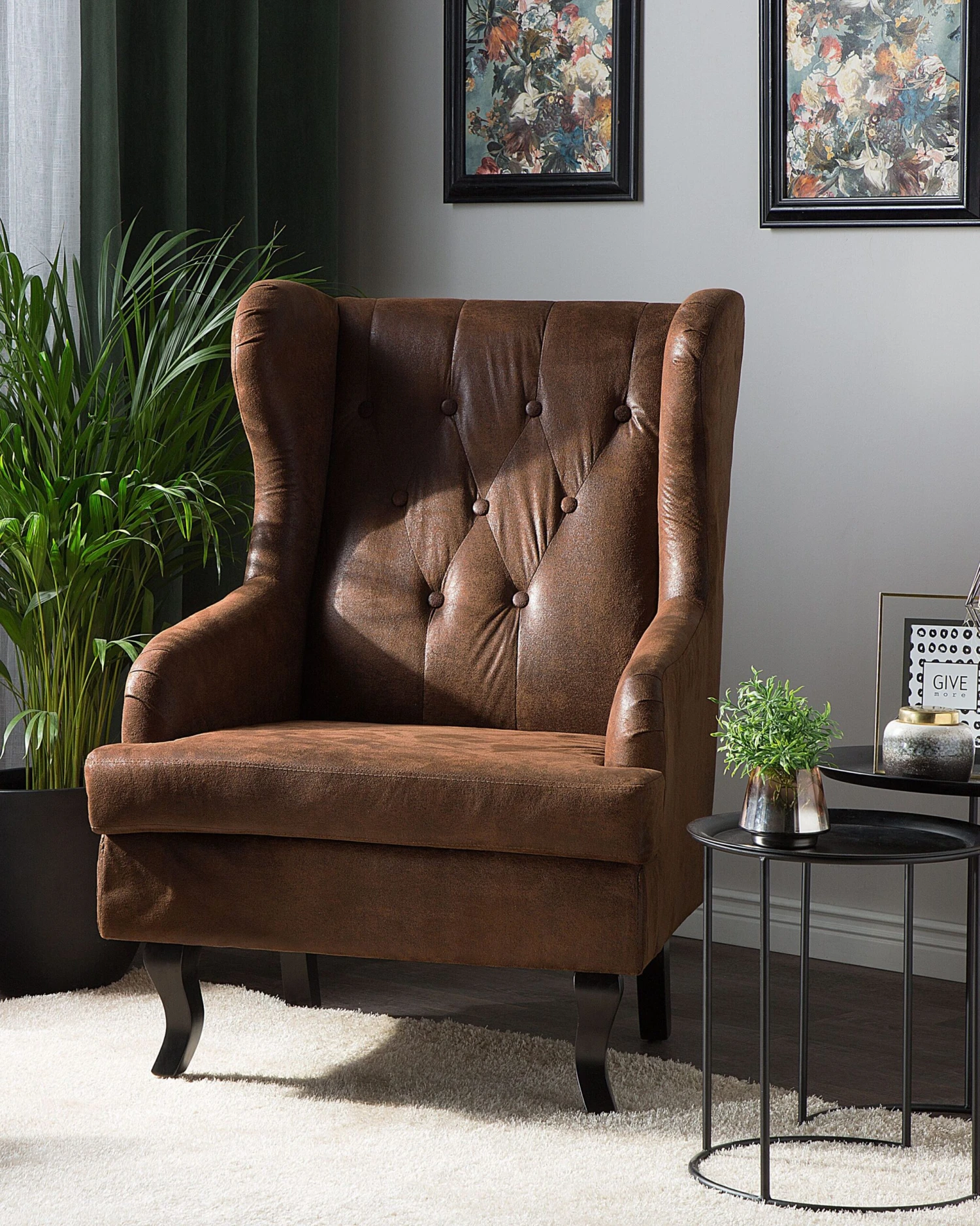 Faux Leather Wingback Chair Brown ALTA - Image 2