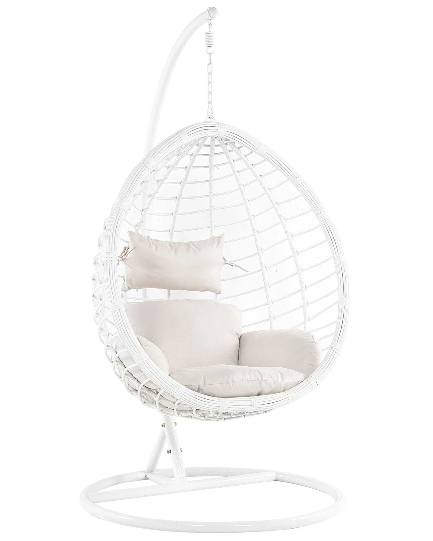 PE Rattan Hanging Chair With Stand White FANO