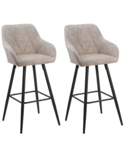Set Of 2 Fabric Bar Chairs Beige DARIEN