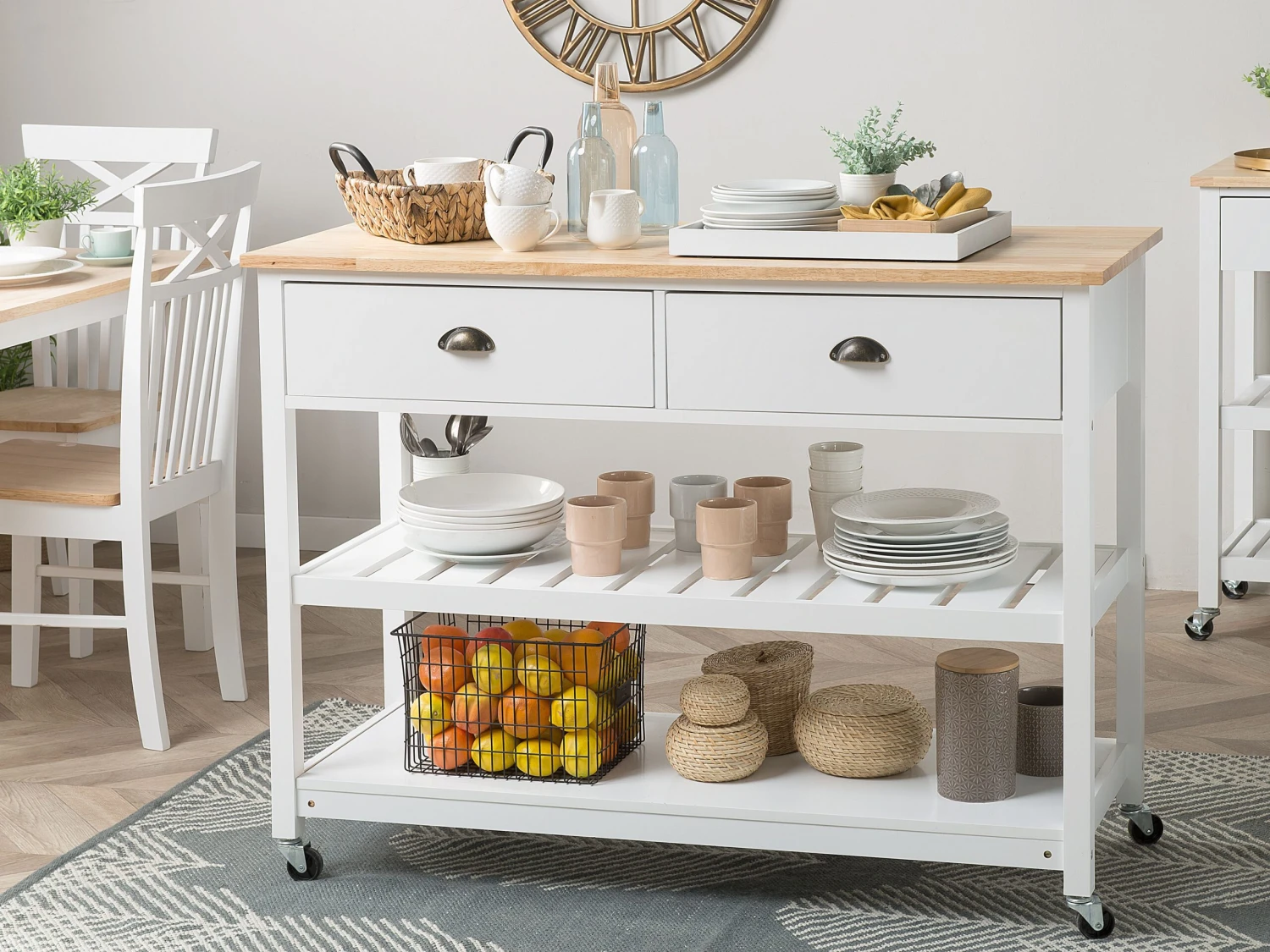 2 Drawer Kitchen Trolley White NAVARINO - Image 2