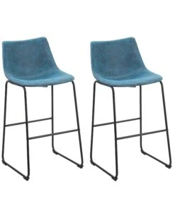 Set Of 2 Fabric Bar Chairs Blue FRANKS
