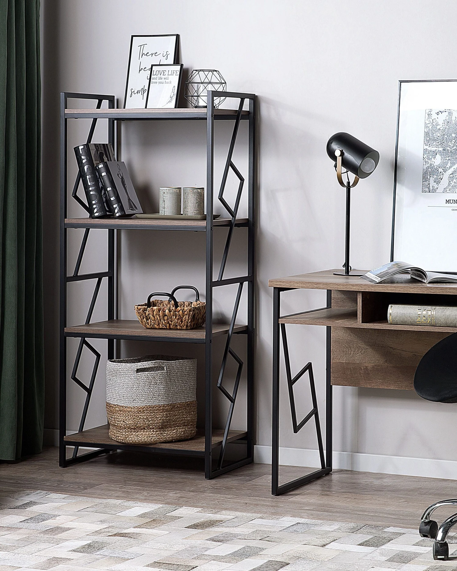 Home Office Desk With Shelf 120 X 60 Cm Dark Wood And Black FORRES - Image 3