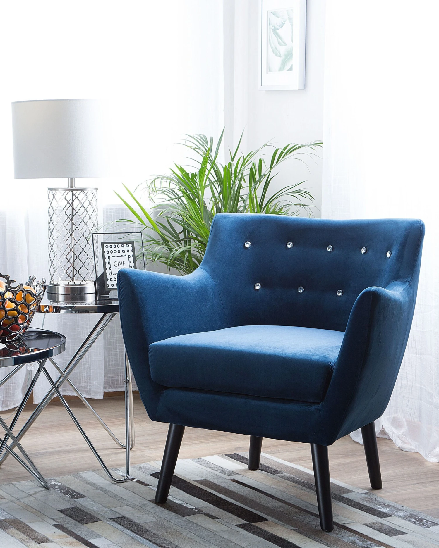 Velvet Armchair Sea Blue DRAMMEN - Image 2