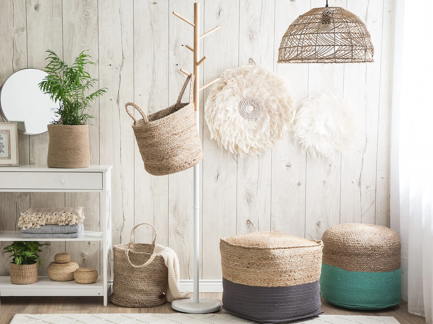 Jute Woven Pouffe Mint Green DALAMA - Image 2