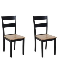 Set Of 2 Dining Chairs Black And Light Wood GEORGIA