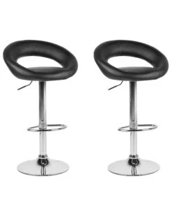 Set Of 2 Faux Leather Swivel Bar Stools Black PEORIA
