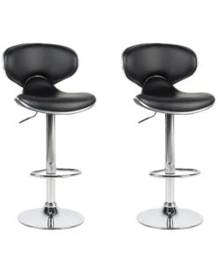 Set Of 2 Faux Leather Swivel Bar Stools Black CONWAY