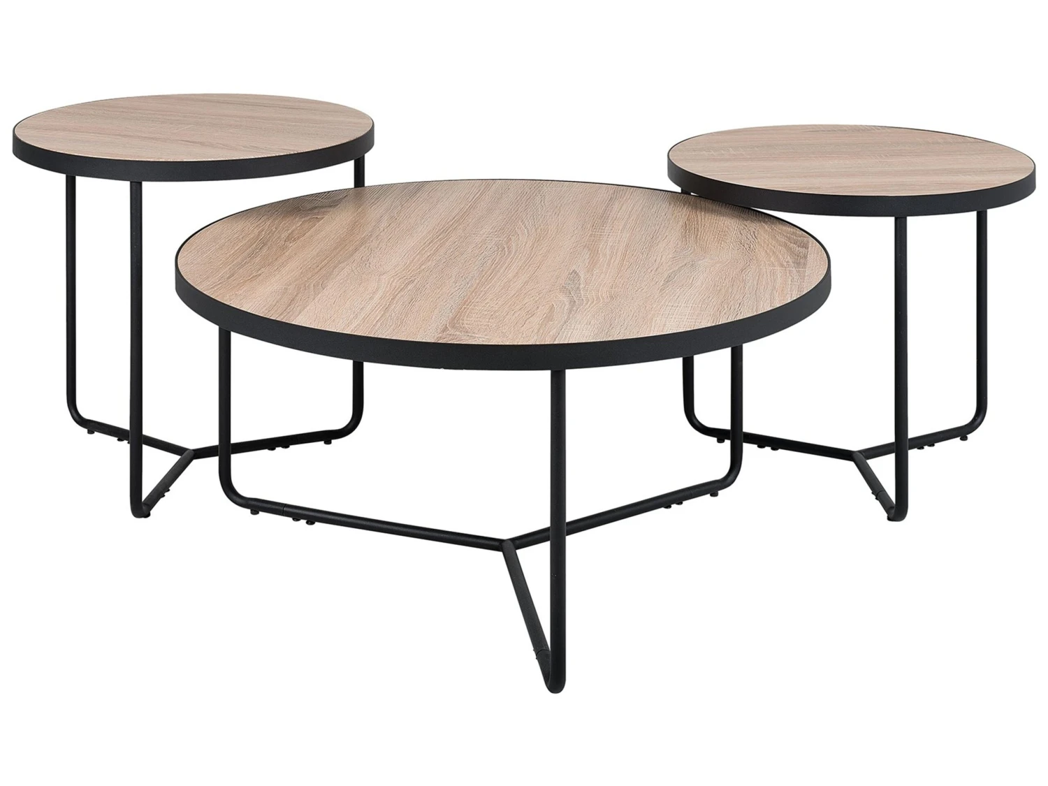 Set Of 3 Coffee Tables Light Wood With Black MELODY