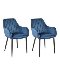 Set Of 2 Velvet Dining Chairs Navy Blue WELLSTON