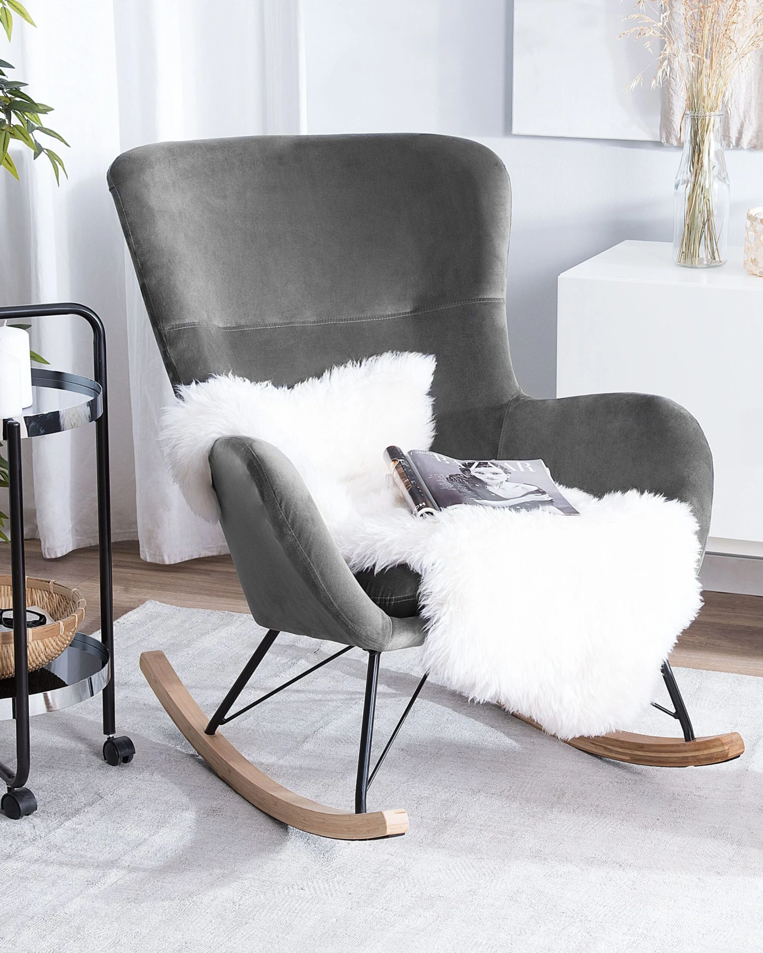 Velvet Rocking Chair Dark Grey ELLAN 4 Velvet Rocking Chair Dark Grey ELLAN - Image 2