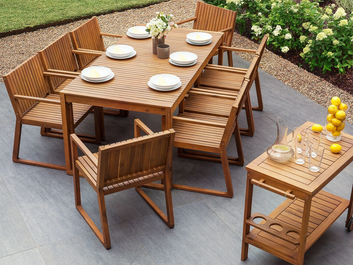8 Seater Acacia Wood Garden Dining Set With Trolley SASSARI - Image 2
