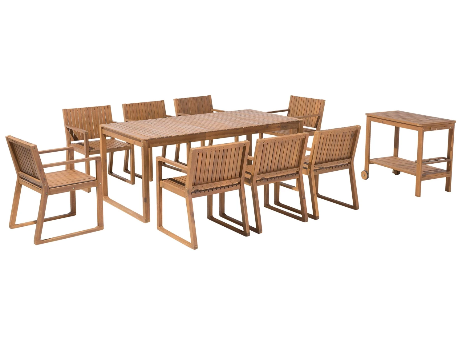 8 Seater Acacia Wood Garden Dining Set With Trolley SASSARI