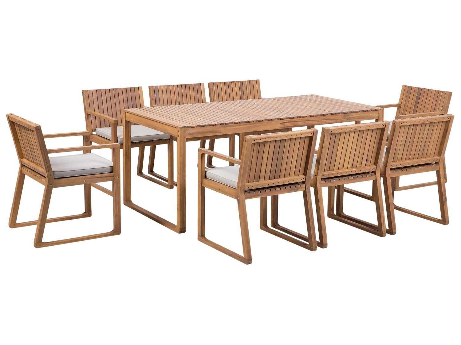 8 Seater Acacia Wood Garden Dining Set With Taupe Cushions SASSARI