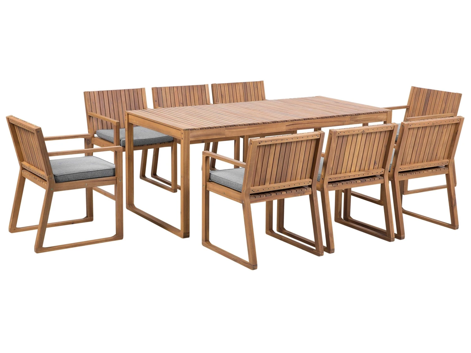 8 Seater Acacia Wood Garden Dining Set With Grey Cushions SASSARI 3 8 Seater Acacia Wood Garden Dining Set With Grey Cushions SASSARI