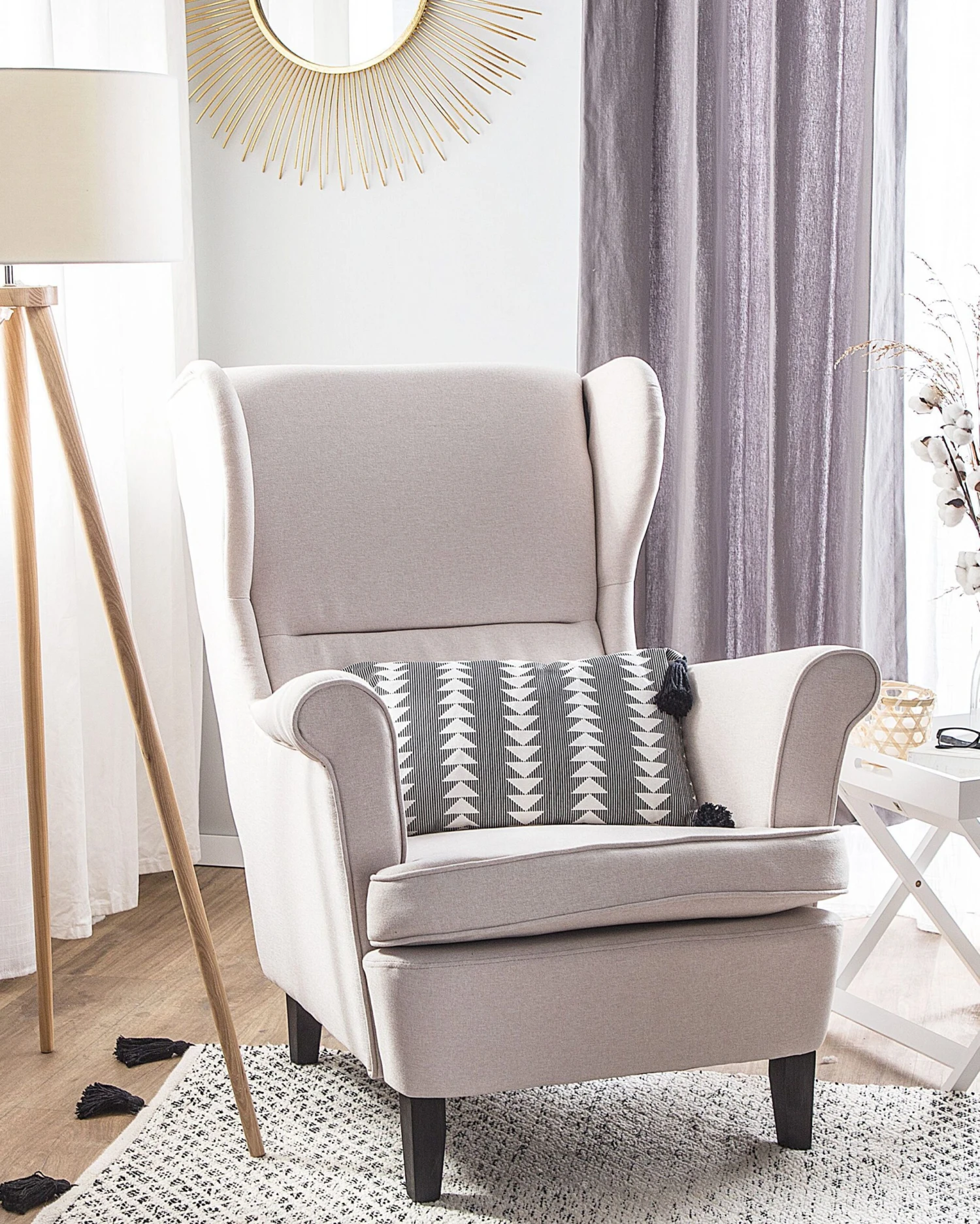 Fabric Wingback Chair Light Beige ABSON - Image 2