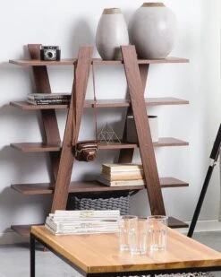 5 Tier Bookcase Dark Wood ESCALANTE -Cheap Furniture Store undef src sa picid 749312 type whitesh image