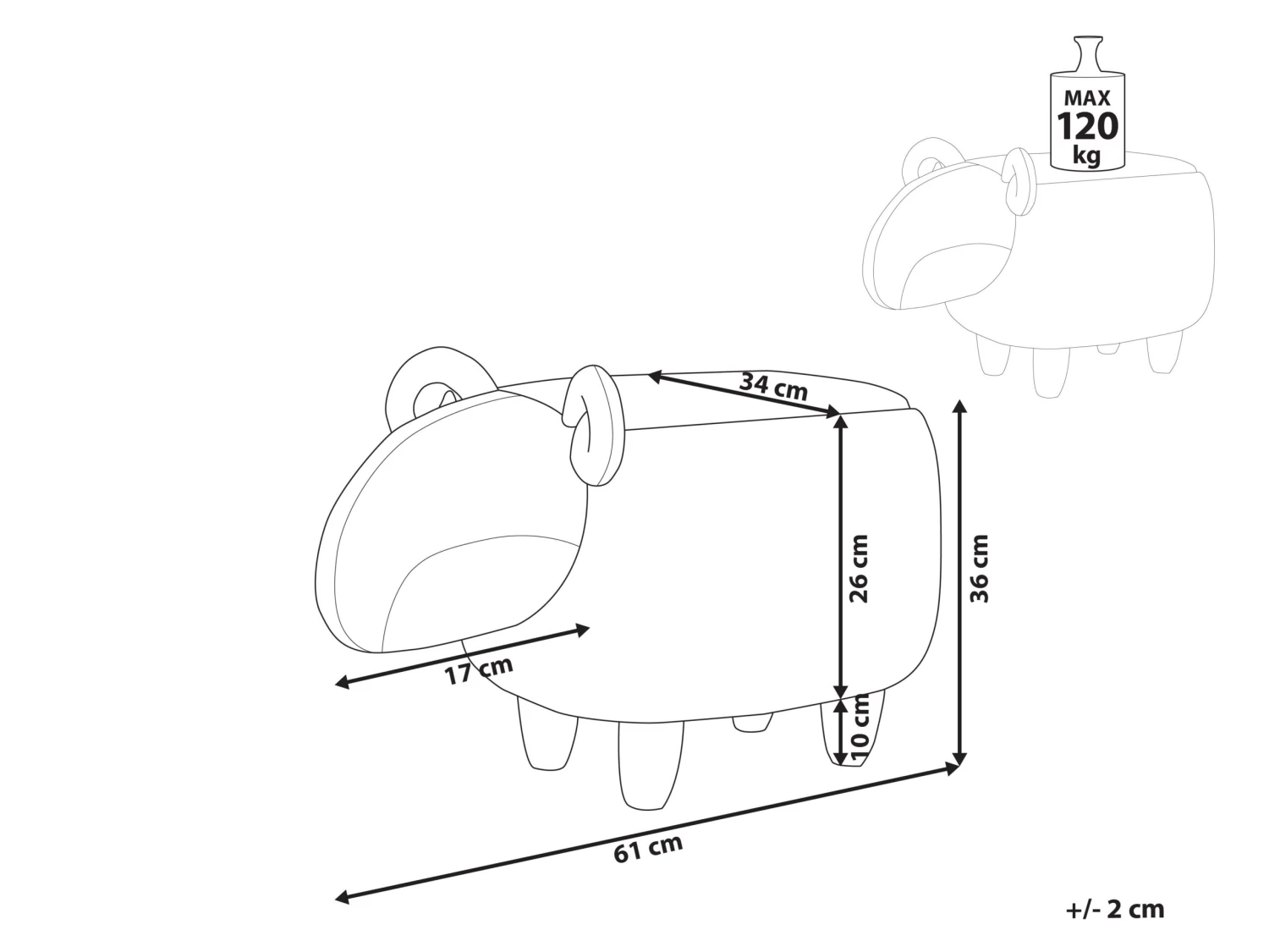 Fabric Animal Stool White LAMB - Image 10