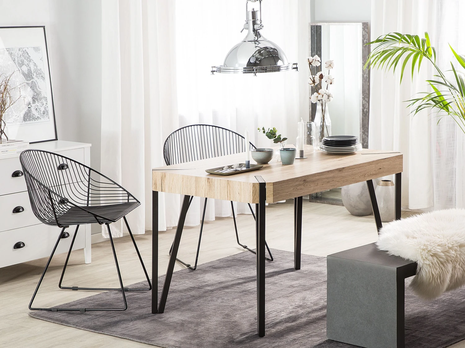 Dining Table 130 X 80 Cm Light Wood And Black CAMBELL - Image 2