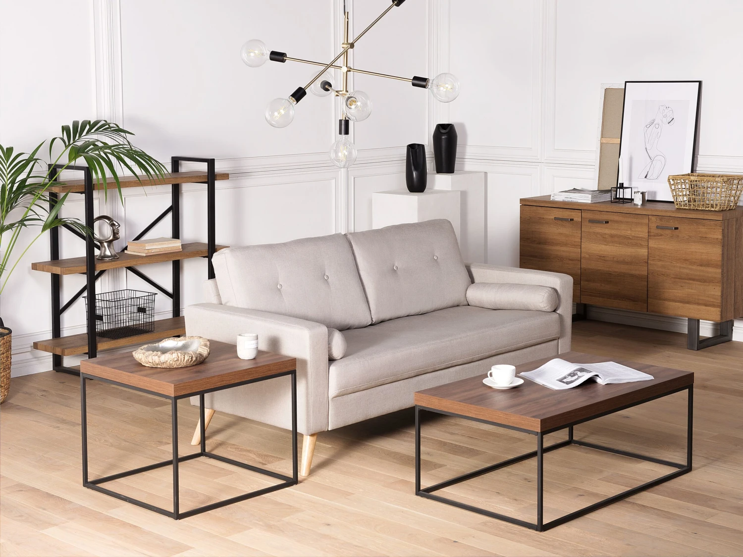 Side Table Dark Wood With Black DELANO - Image 2