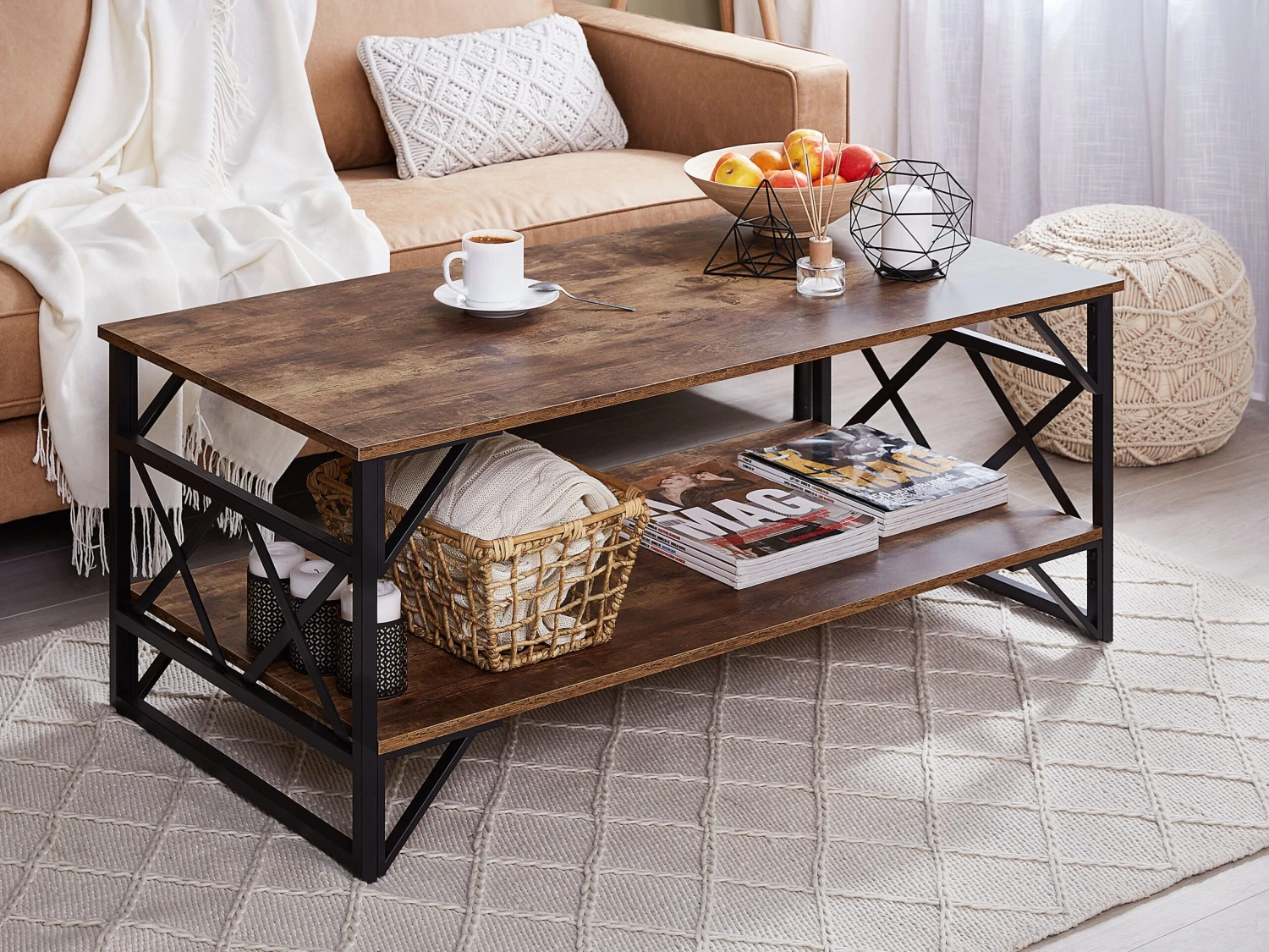 Coffee Table With Shelf Dark Wood With Black BOLTON 4 Coffee Table With Shelf Dark Wood With Black BOLTON - Image 2