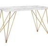 Dining Table 140 X 80 Cm Marble Effect White With Gold KENTON