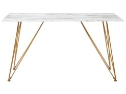 Dining Table 140 X 80 Cm Marble Effect White With Gold KENTON -Cheap Furniture Store undef src sa picid 757707 type whitesh image