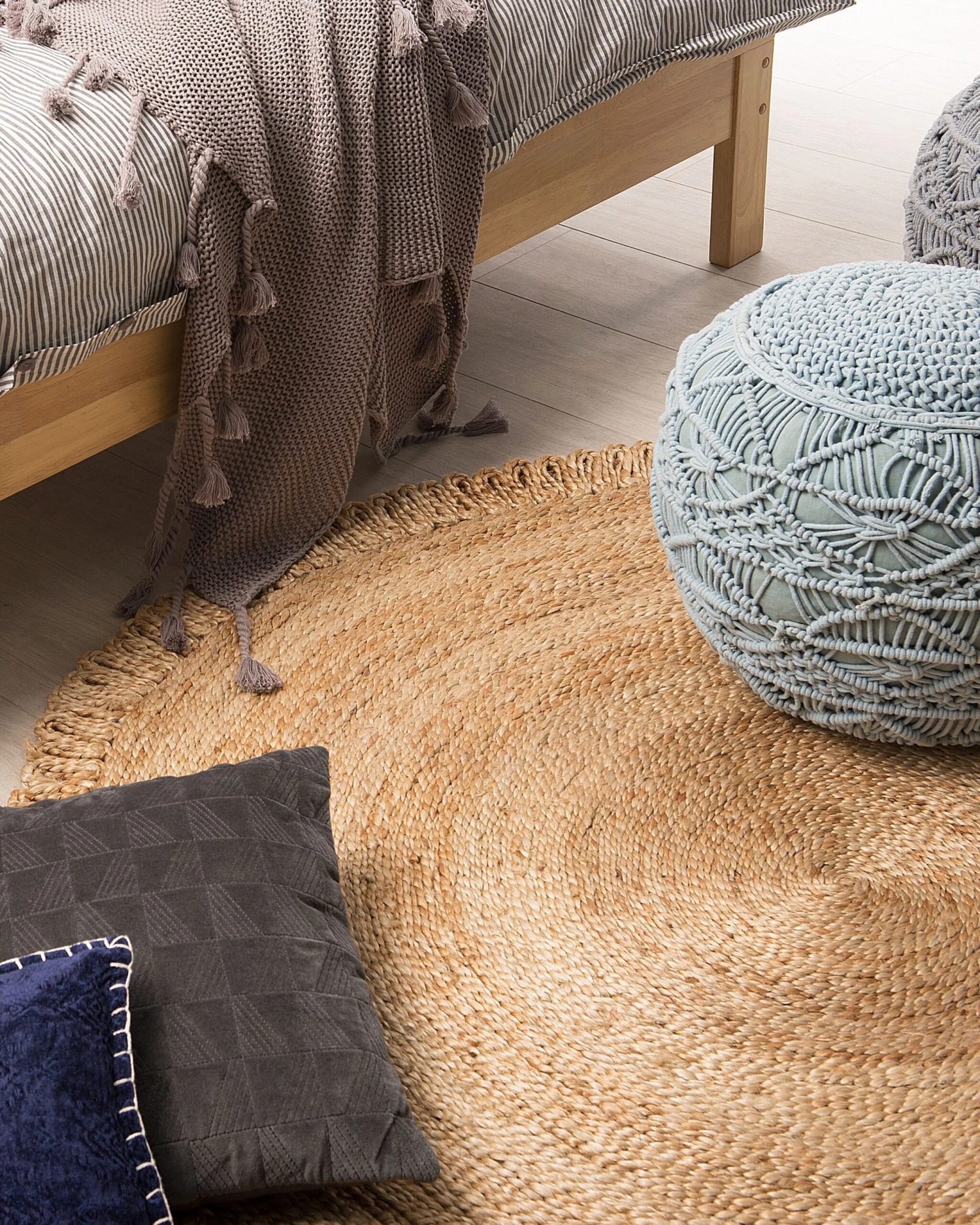 Cotton Pouffe Blue KAYSERI - Image 4