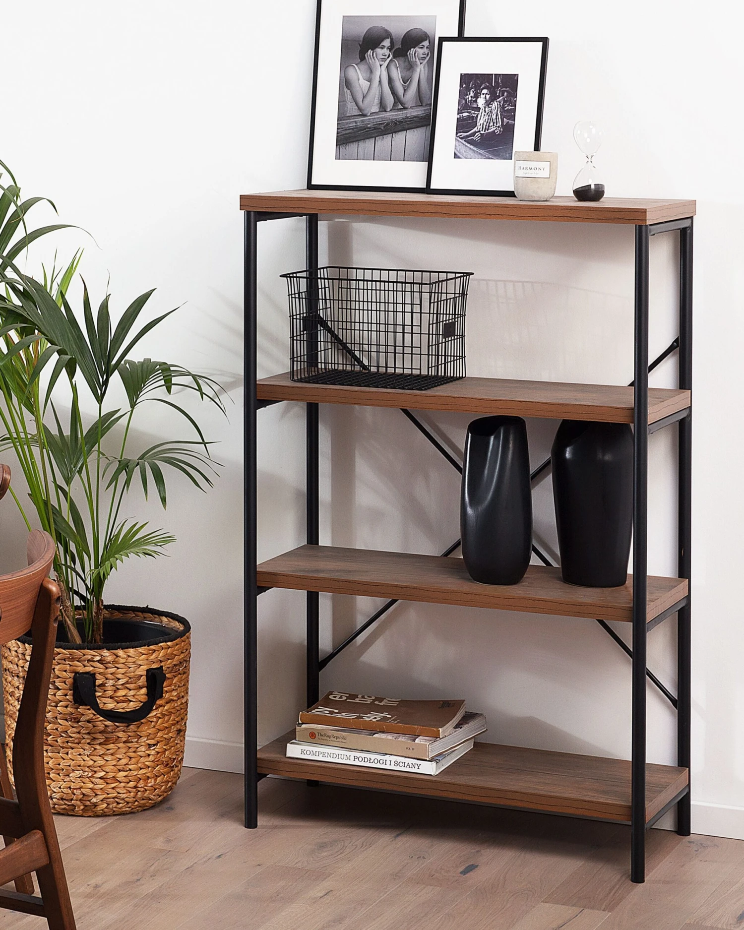 3 Tier Bookcase Dark Wood BRISBANE - Image 2