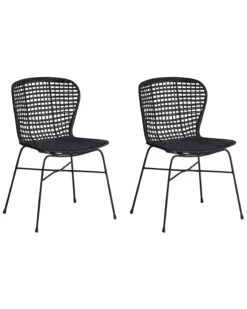 Set Of 2 Rattan Dining Chairs Black ELFROS