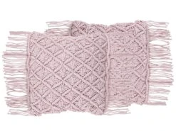Set Of 2 Cotton Macramé Cushions With Tassels 40 X 40 Cm Pink YANIKLAR