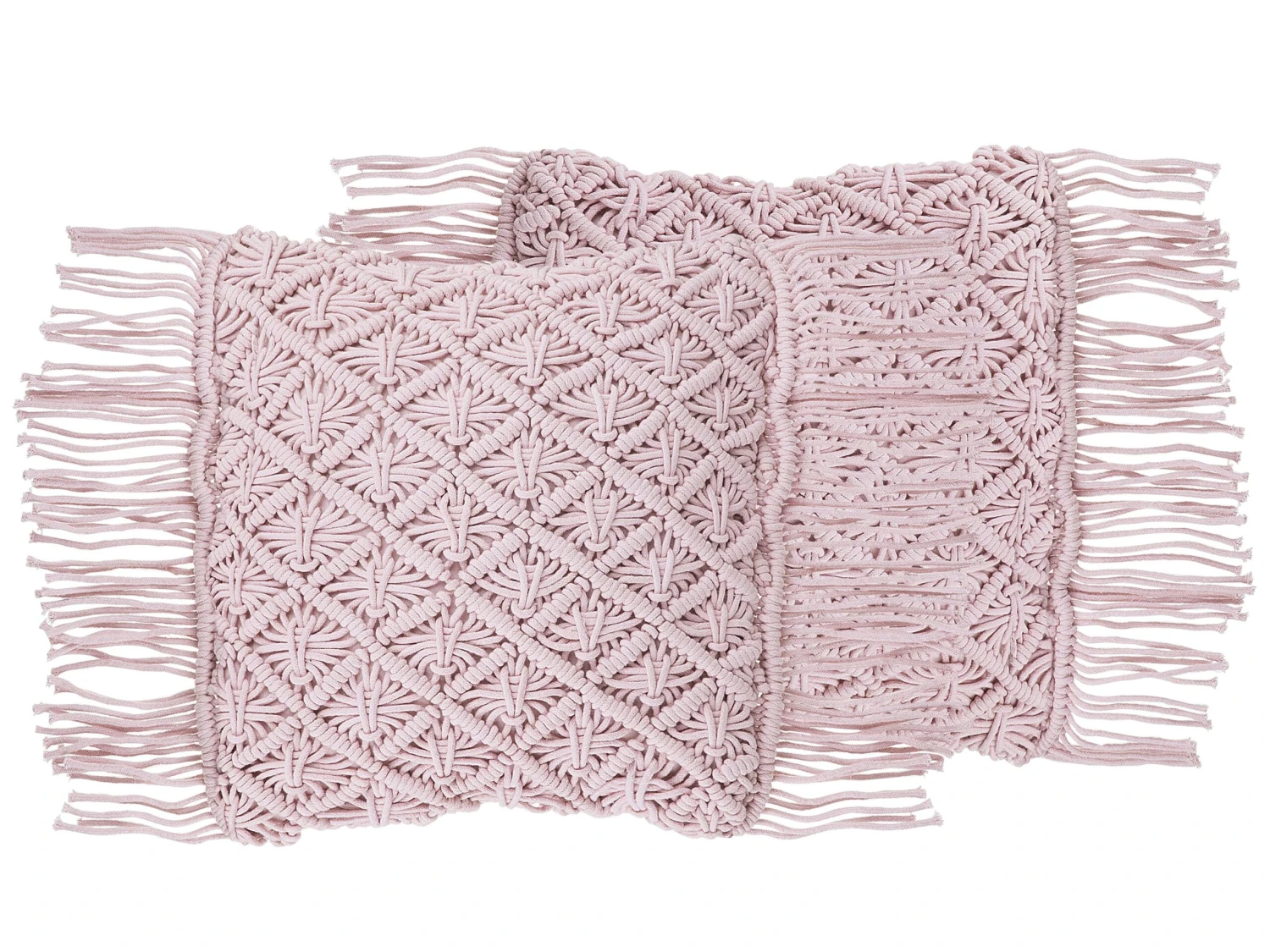 Set Of 2 Cotton Macramé Cushions With Tassels 40 X 40 Cm Pink YANIKLAR