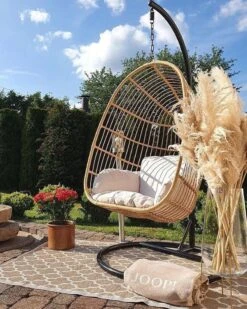 PE Rattan Hanging Chair With Stand Natural CASOLI -Cheap Furniture Store undef src sa picid 771058 type whitesh image