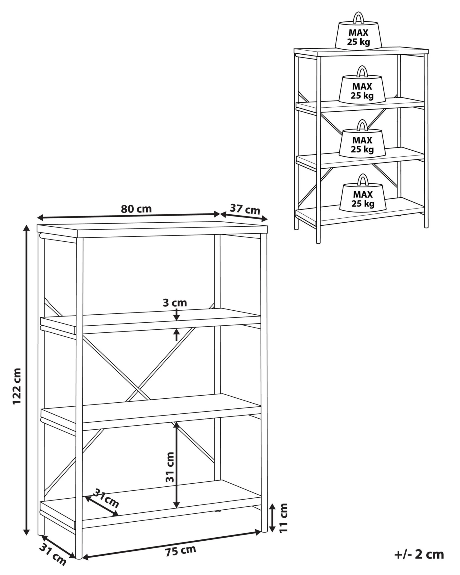 3 Tier Bookcase Dark Wood BRISBANE - Image 10