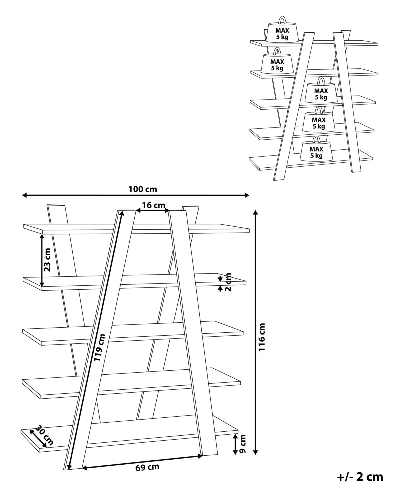 5 Tier Bookcase Dark Wood ESCALANTE - Image 9