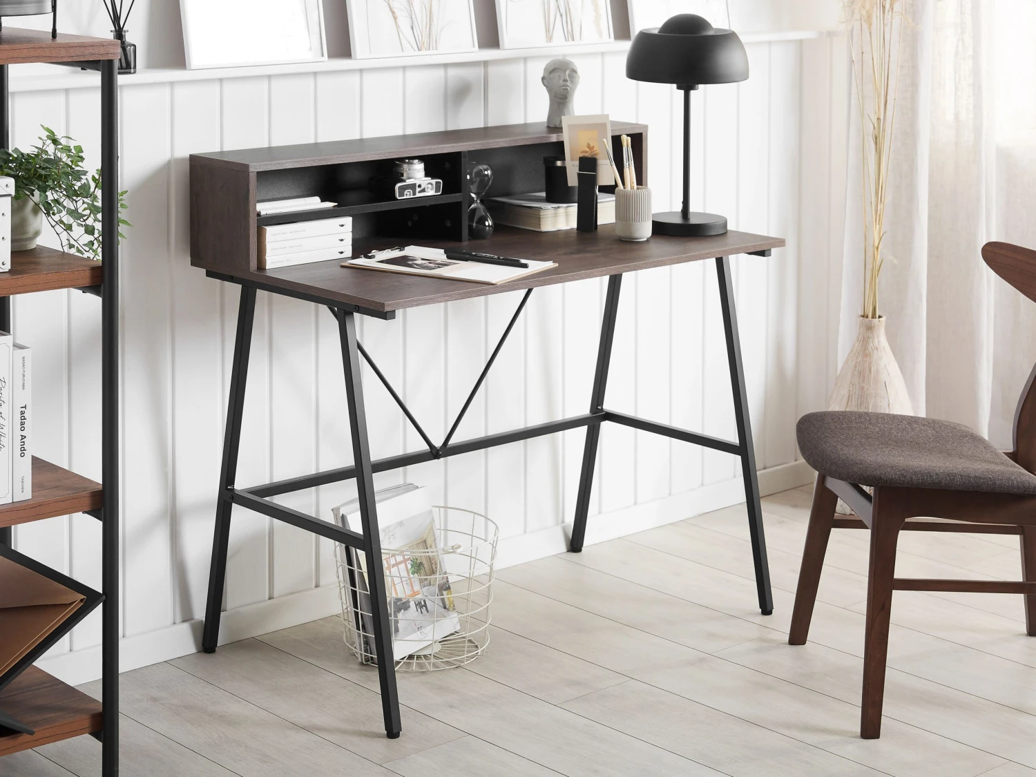 Home Office Desk With Shelves 100 X 50 Cm Dark Wood HARISON 4 Home Office Desk With Shelves 100 X 50 Cm Dark Wood HARISON - Image 2