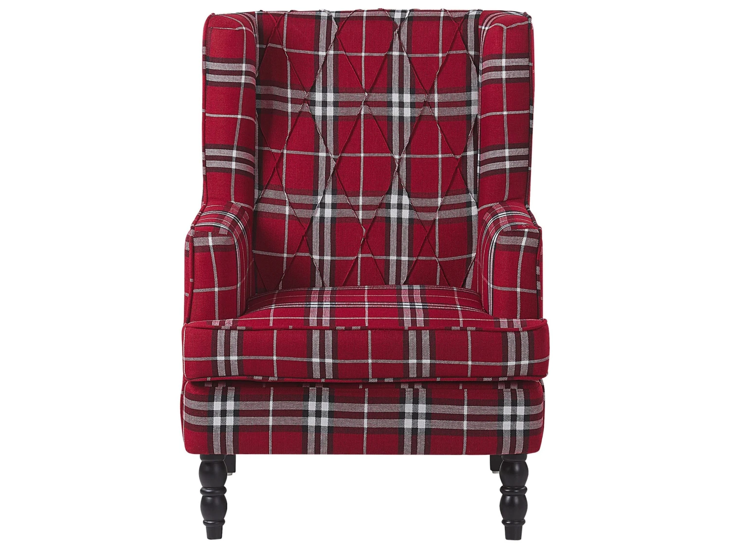 Armchair With Footstool Chequered Pattern Red And Black SANDSET - Image 4