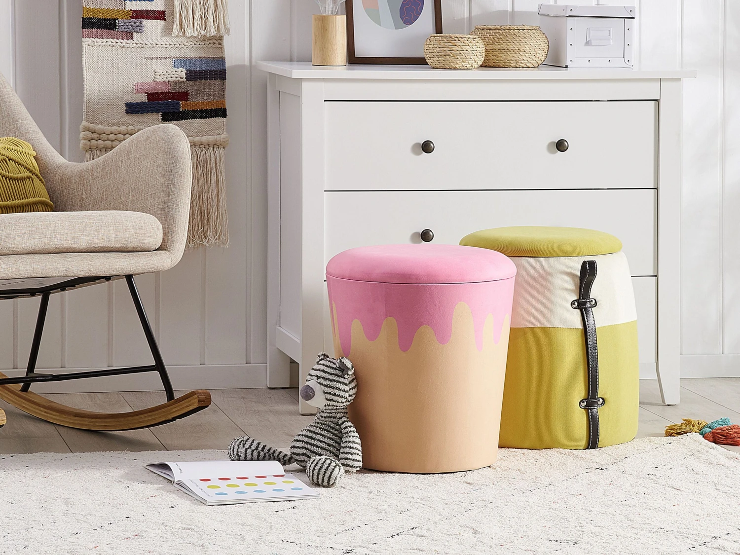 Kids Pouffe With Storage Beige And Pink MOUSEE - Image 2