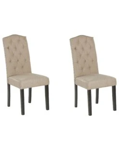 Set Of 2 Fabric Dining Chairs Beige SHIRLEY