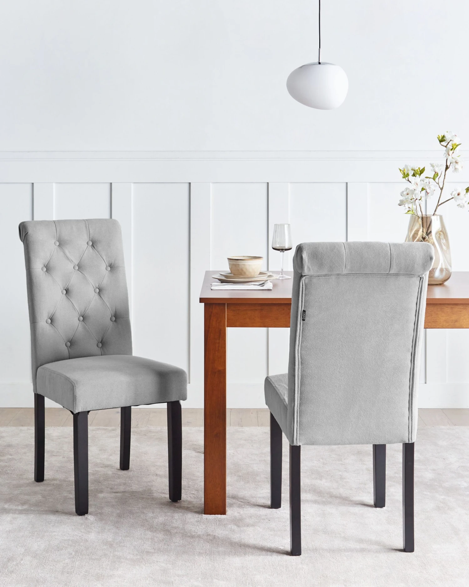 Set Of 2 Fabric Dining Chairs Grey VELVA - Image 2